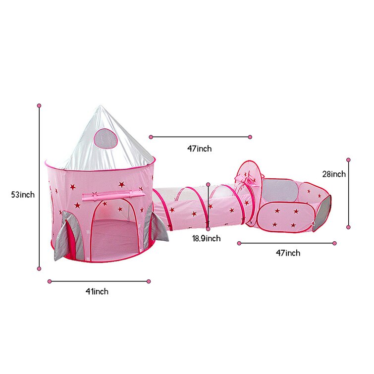 3Pc Kids Play Tent For Girls With Ball Pit Crawl Tunnel Princess Tents